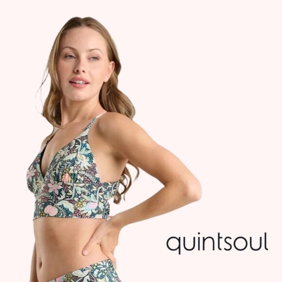 NWT Floral Bustier Crossback Bikini Top By Quintsoul Size Small - Picture 3 of 8